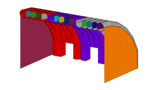Combined tube system with 3 individual chambers (red, purple, grey)